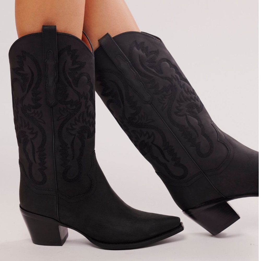 New Jeffrey Campbell Dagget Black Washed Women's Cowboy Boots